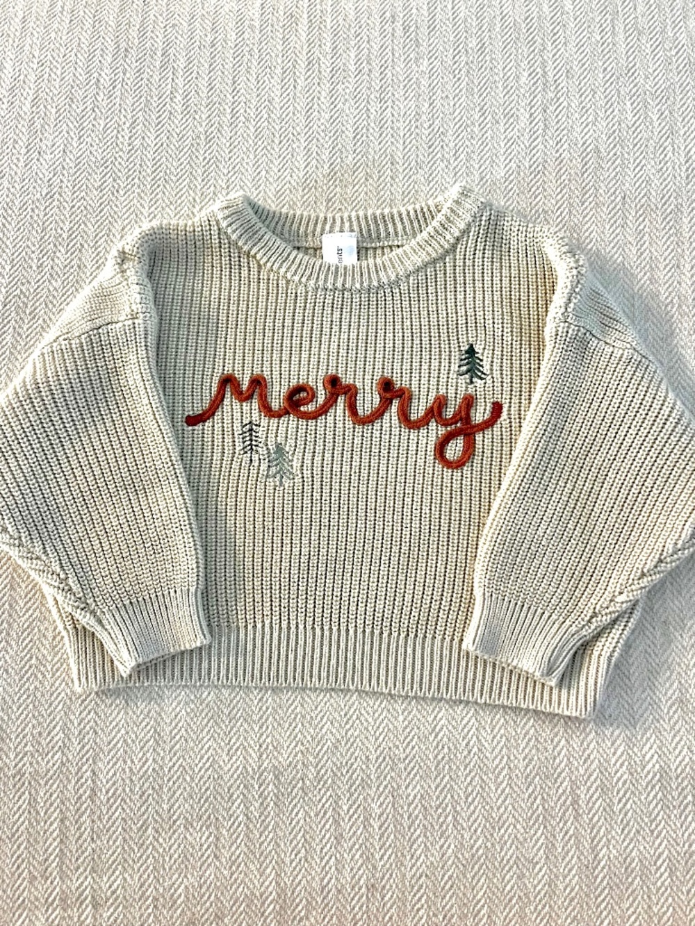 Christmas Crewneck Sweater Embroidered Merry 12 Month
